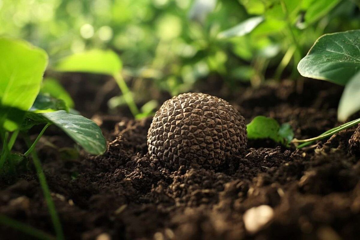 Gros plan sur une truffe fraîchement récoltée