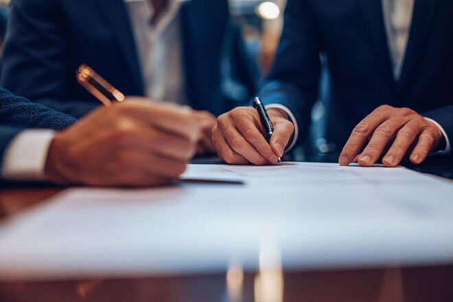 Gros plan sur une signature de contrat