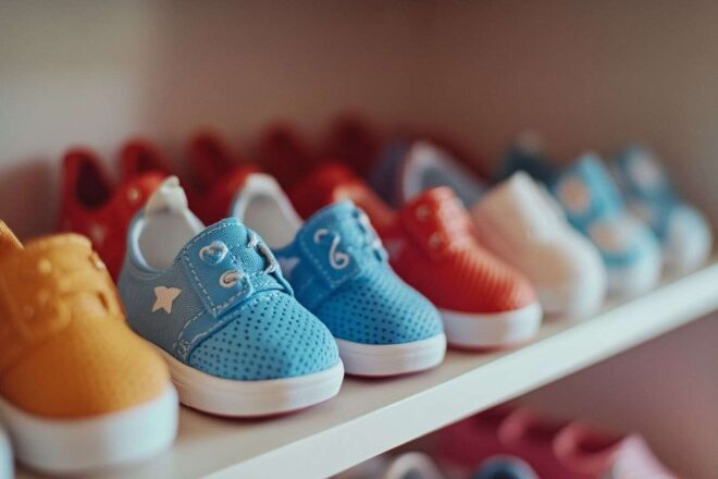 Chaussures bébé mignonnes sur étagère