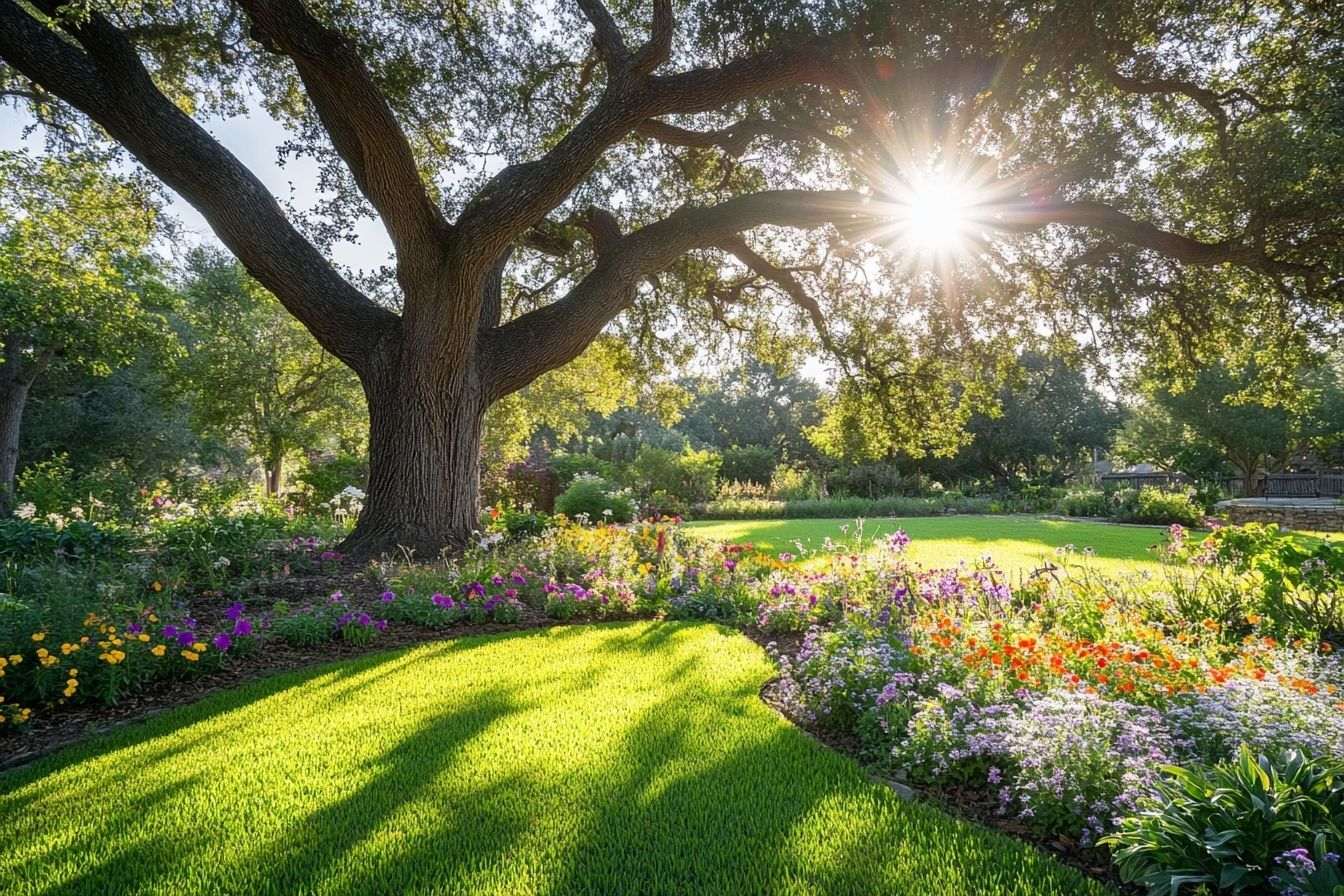 Chêne majestueux dans un jardin serein