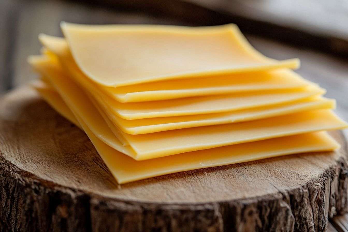 Close up de tranches de cheddar lisse