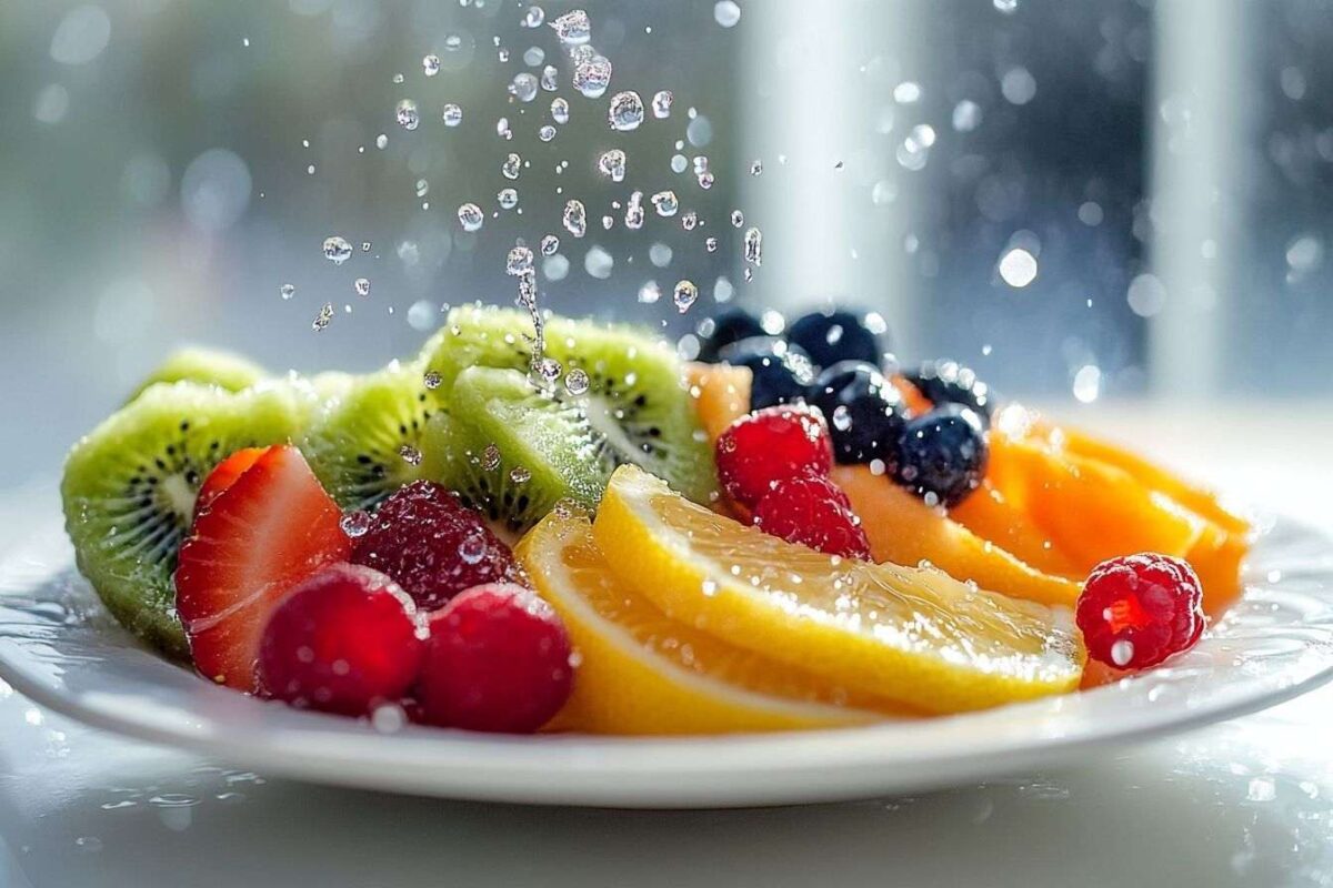 Fruits assortis sur une assiette blanche