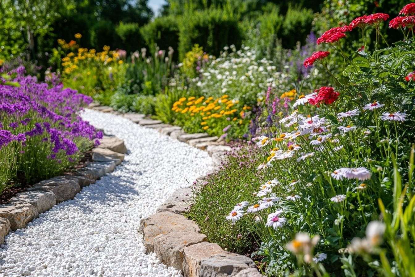 Jardin tranquille avec graviers blancs