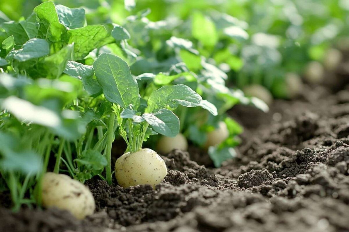 Jeunes pommes de terre sous terre