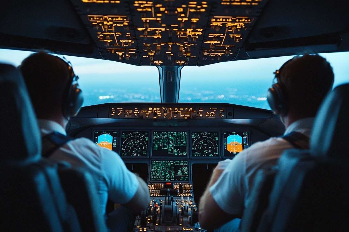 Vue large du cockpit moderne d un avion