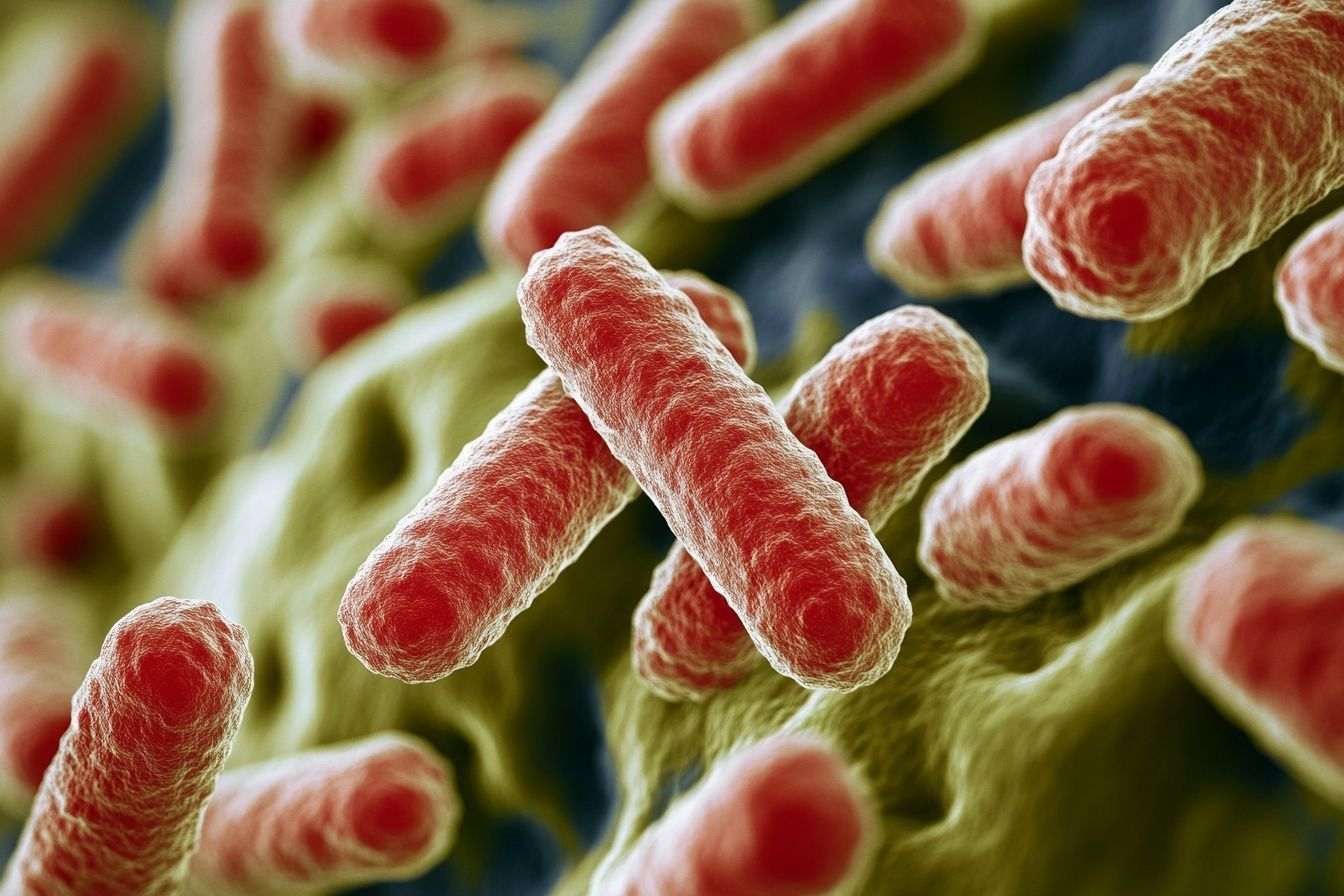 Gros plan des bactéries e. coli au microscope