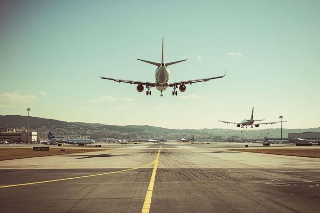 Piste animée d aéroport
