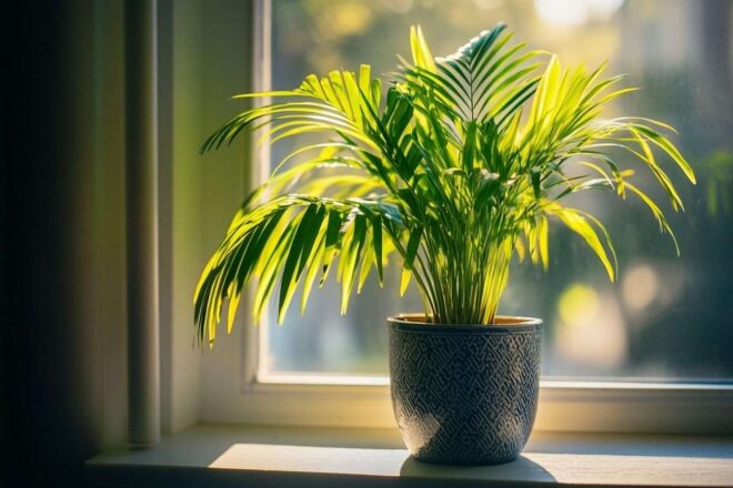 Plante tropicale luxuriante sur un rebord de fenêtre
