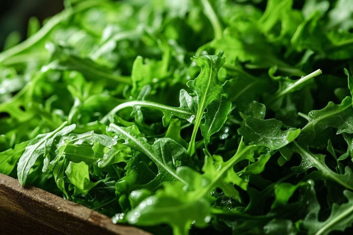 Gros plan de roquette fraîchement récoltée