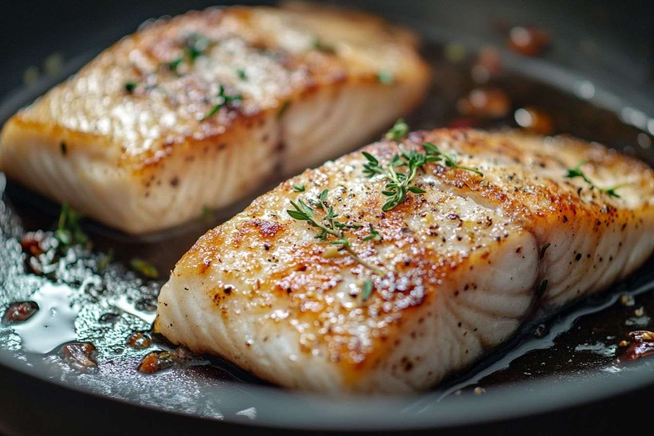 Gros plan d un filet de poisson parfaitement saisi