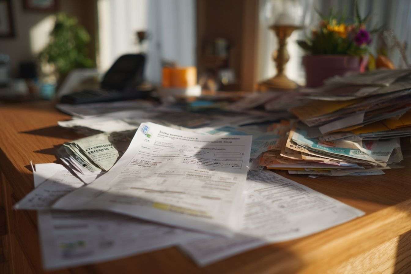 Bureau encombré avec factures et certificat énergétique