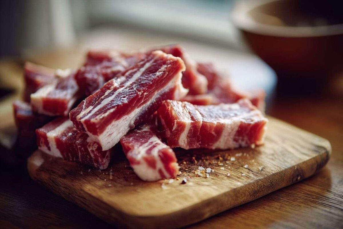 Gros plan de lardons crus