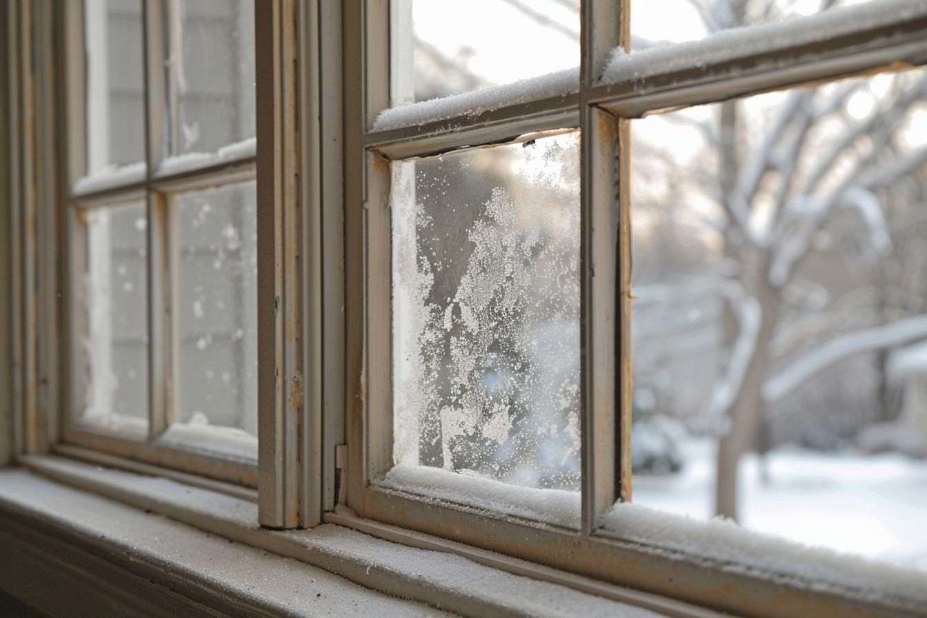 Gros plan des fenêtres qui laissent entrer l air froid