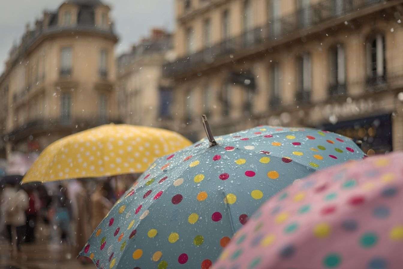 Parapluies colorés sur la place animée