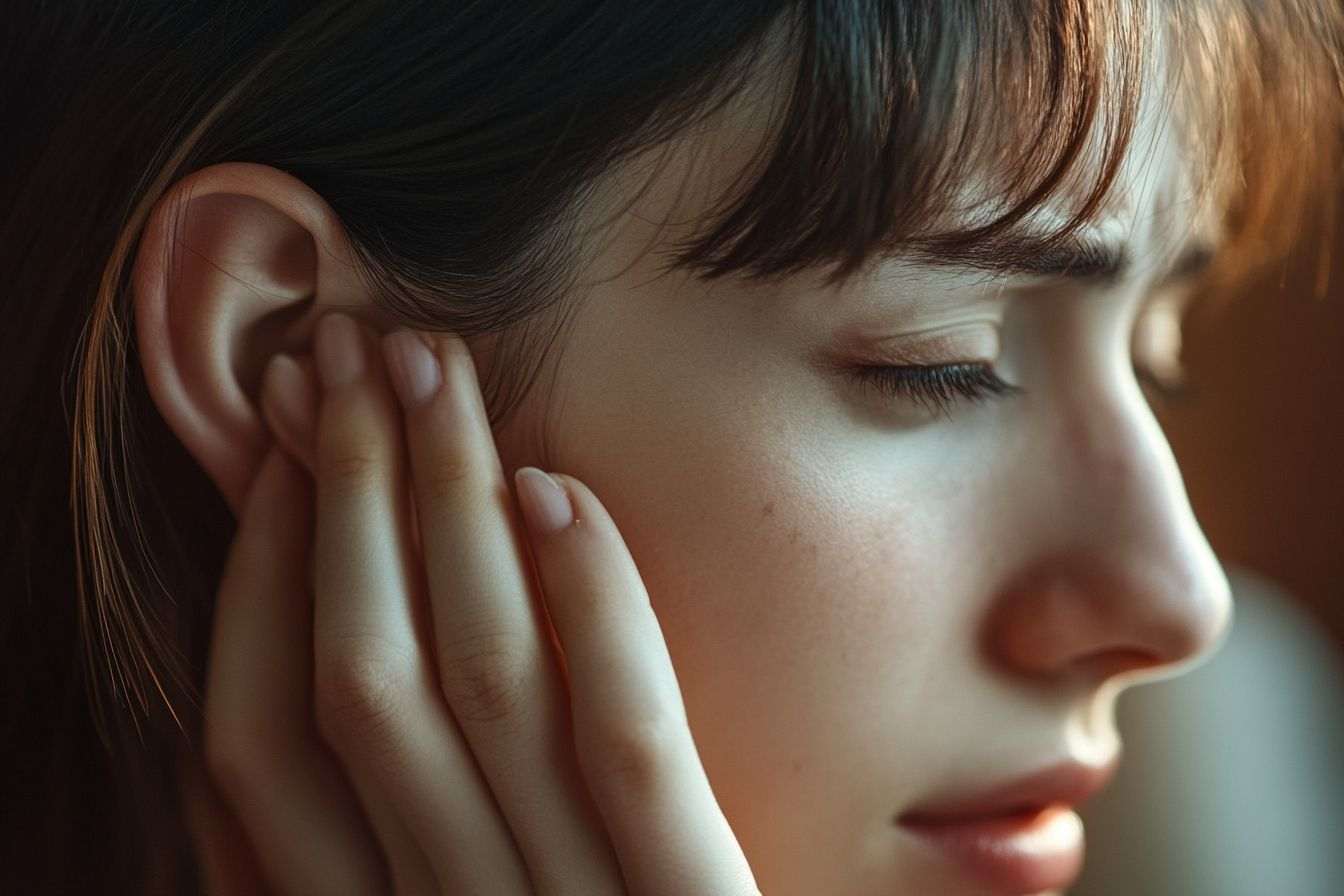 Personne ressentant un inconfort à l oreille dans une pièce calme