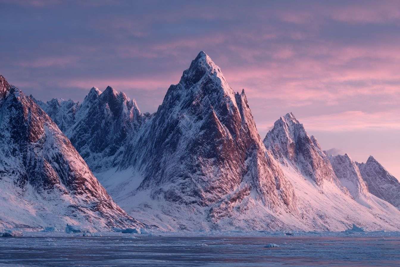 Pics dramatiques de montagnes enneigées