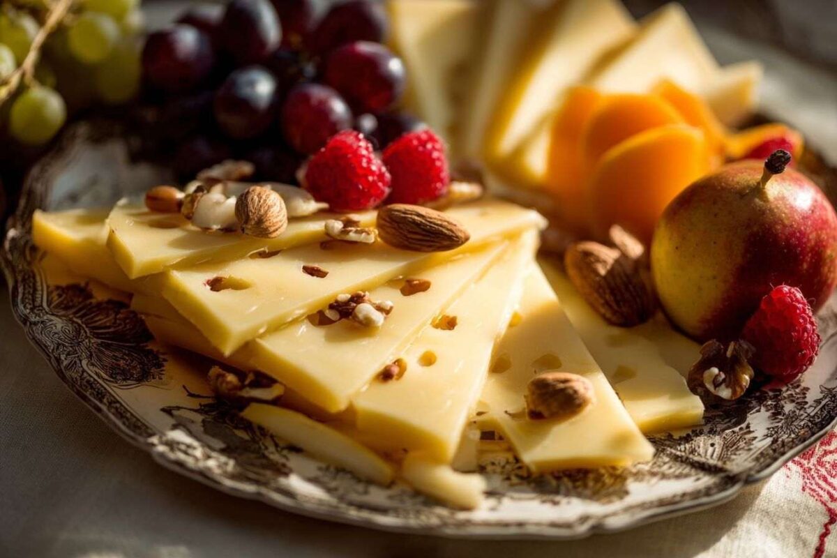 Tranches de fromage appenzeller avec fruits et noix