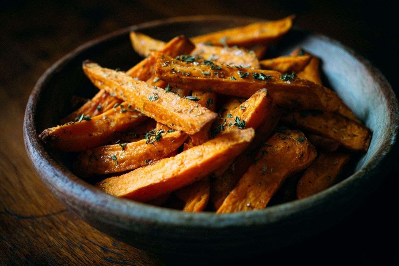 Frites de patates douces dorées avec herbes