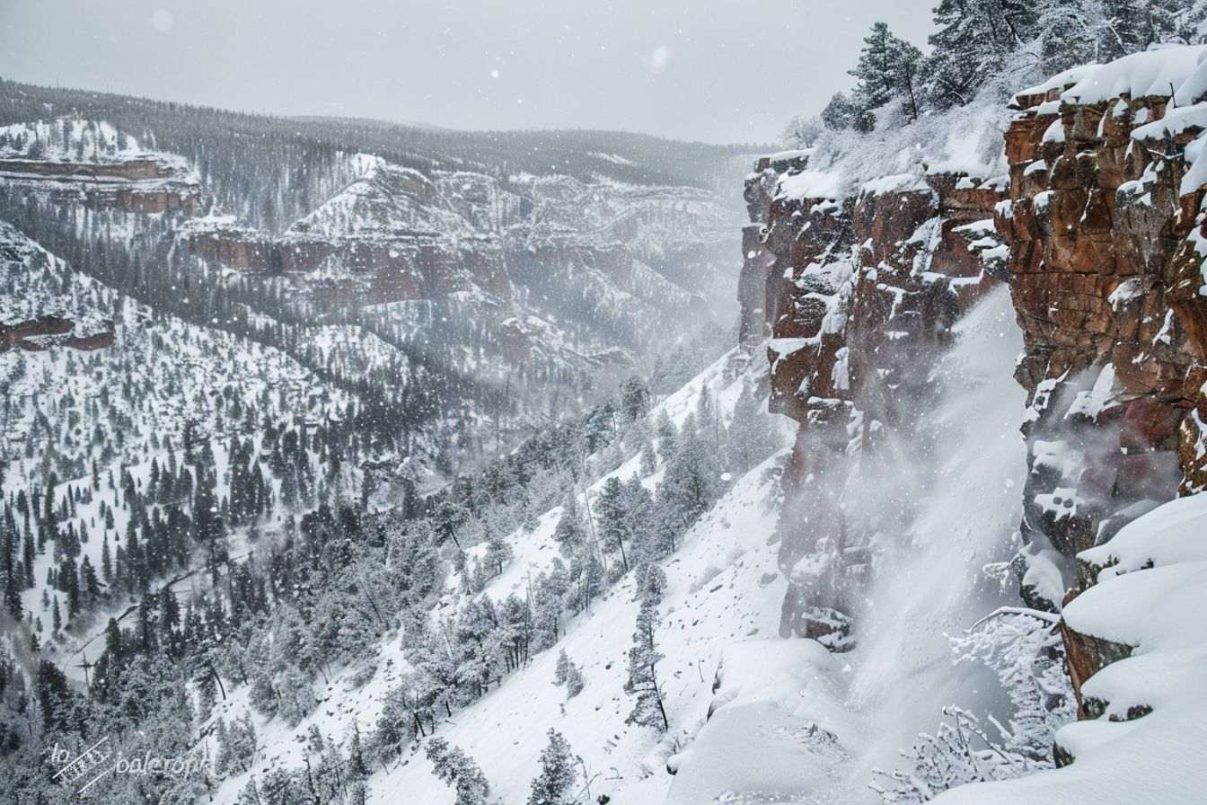 Neige dévalant une montagne escarpée en hiver