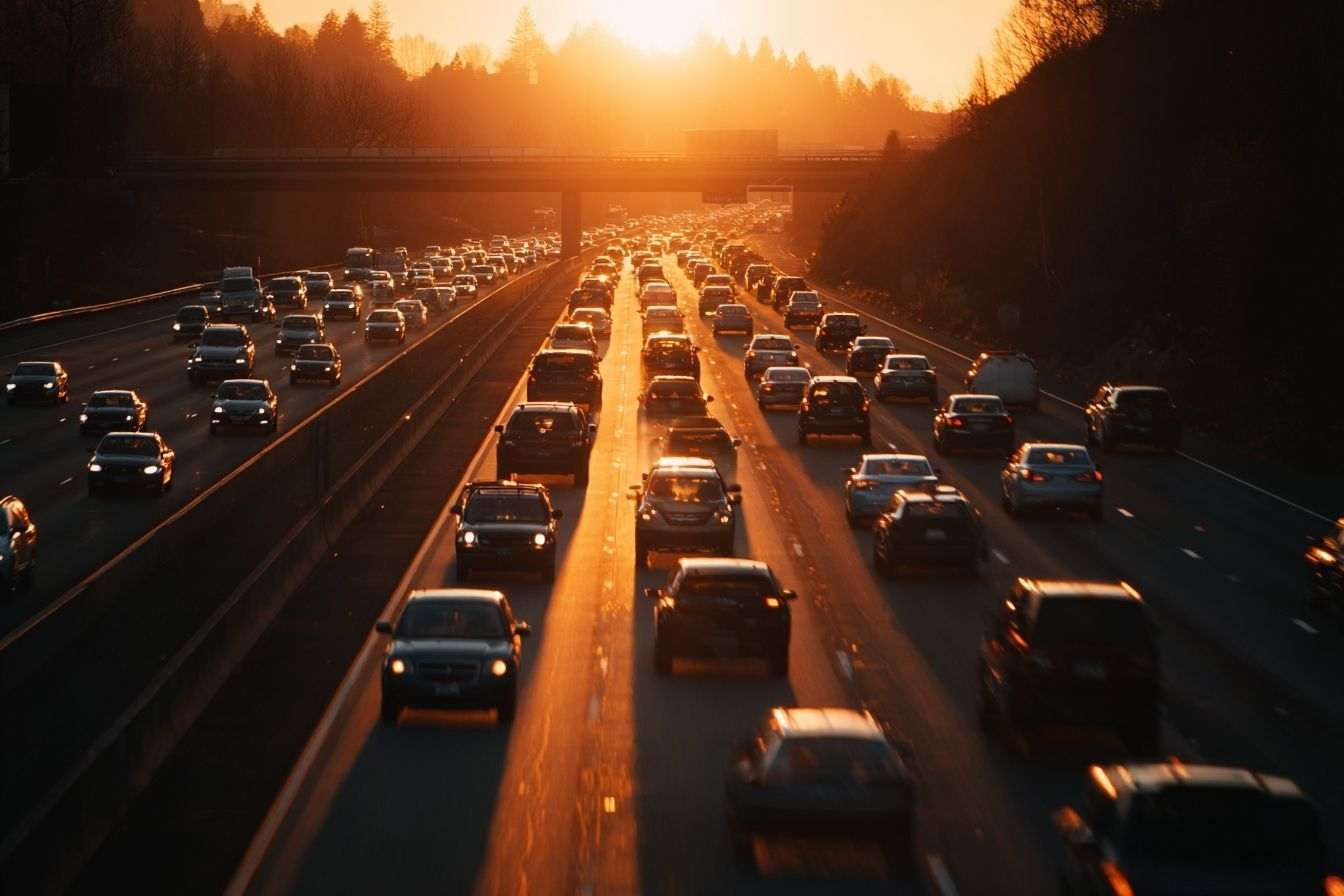 Panoramique d autoroute au coucher du soleil