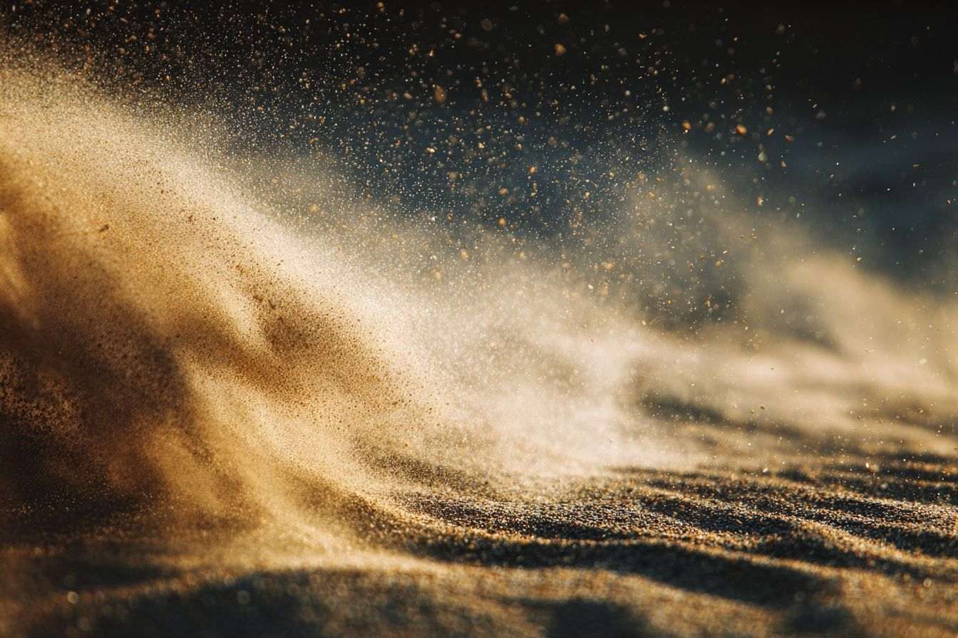 Particules de sable tourbillonnantes dans le désert