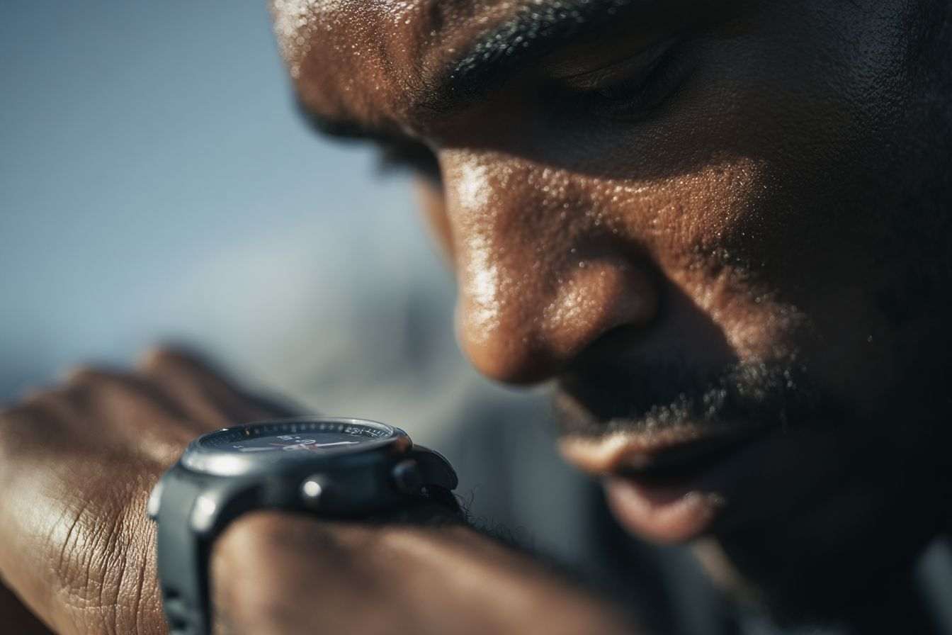 Athlète se concentrant sur une montre