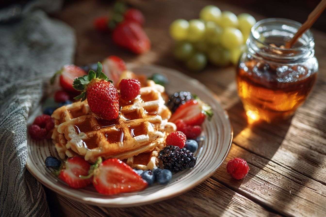 Gaufres rustiques et fruits frais