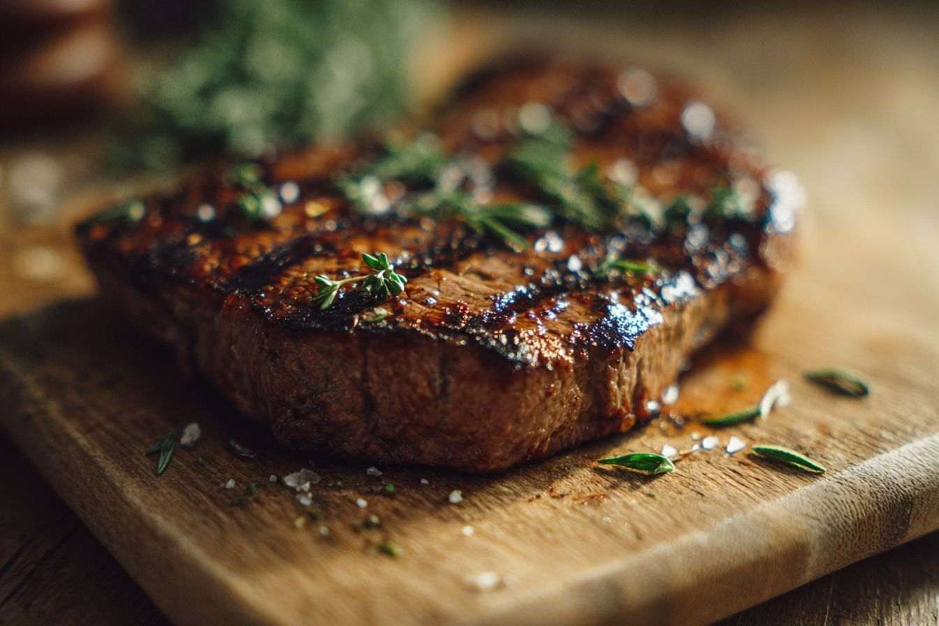 Gros plan d un steak végane grillé à la perfection