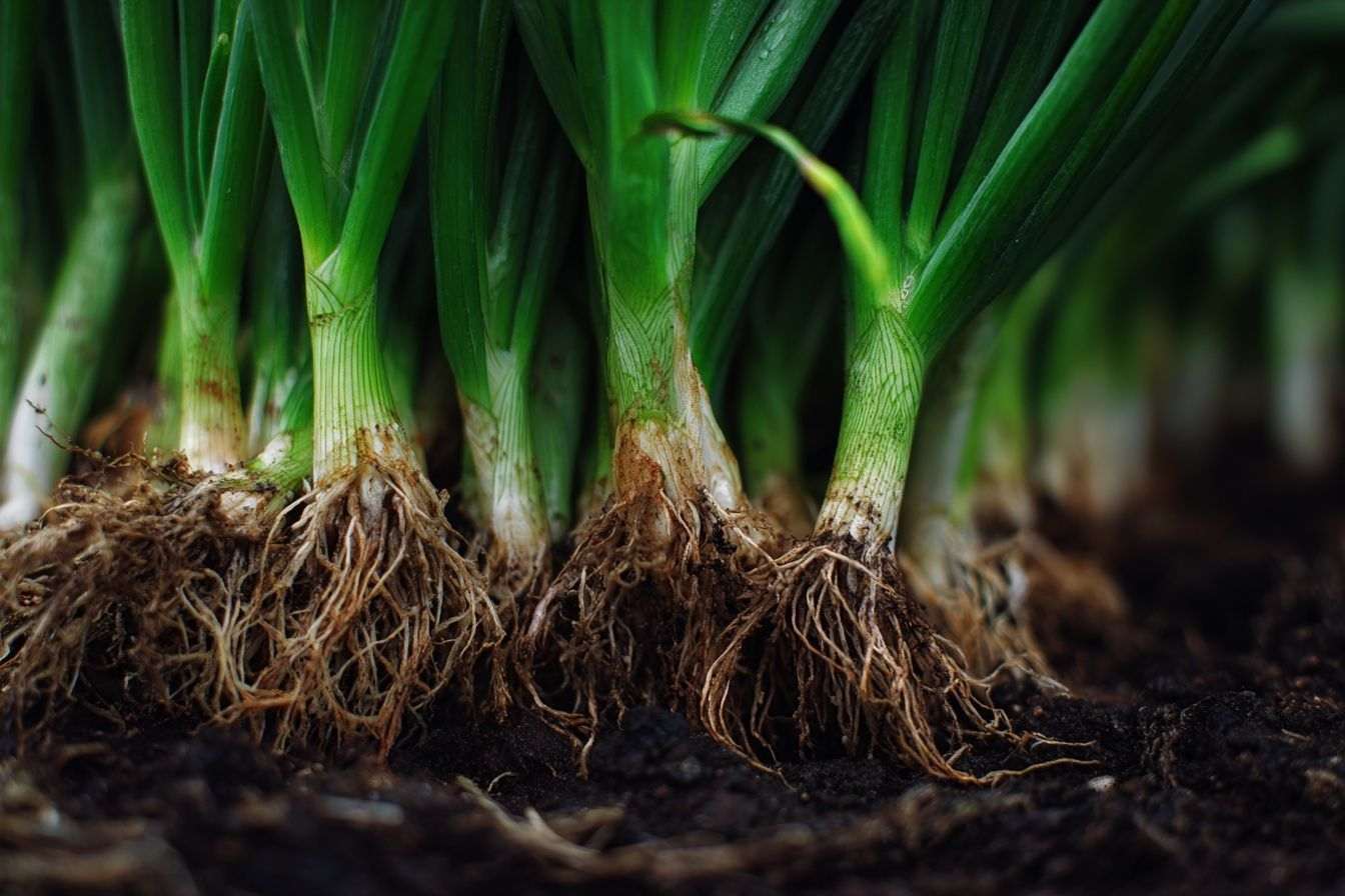 Gros plan sur des oignons verts vibrants