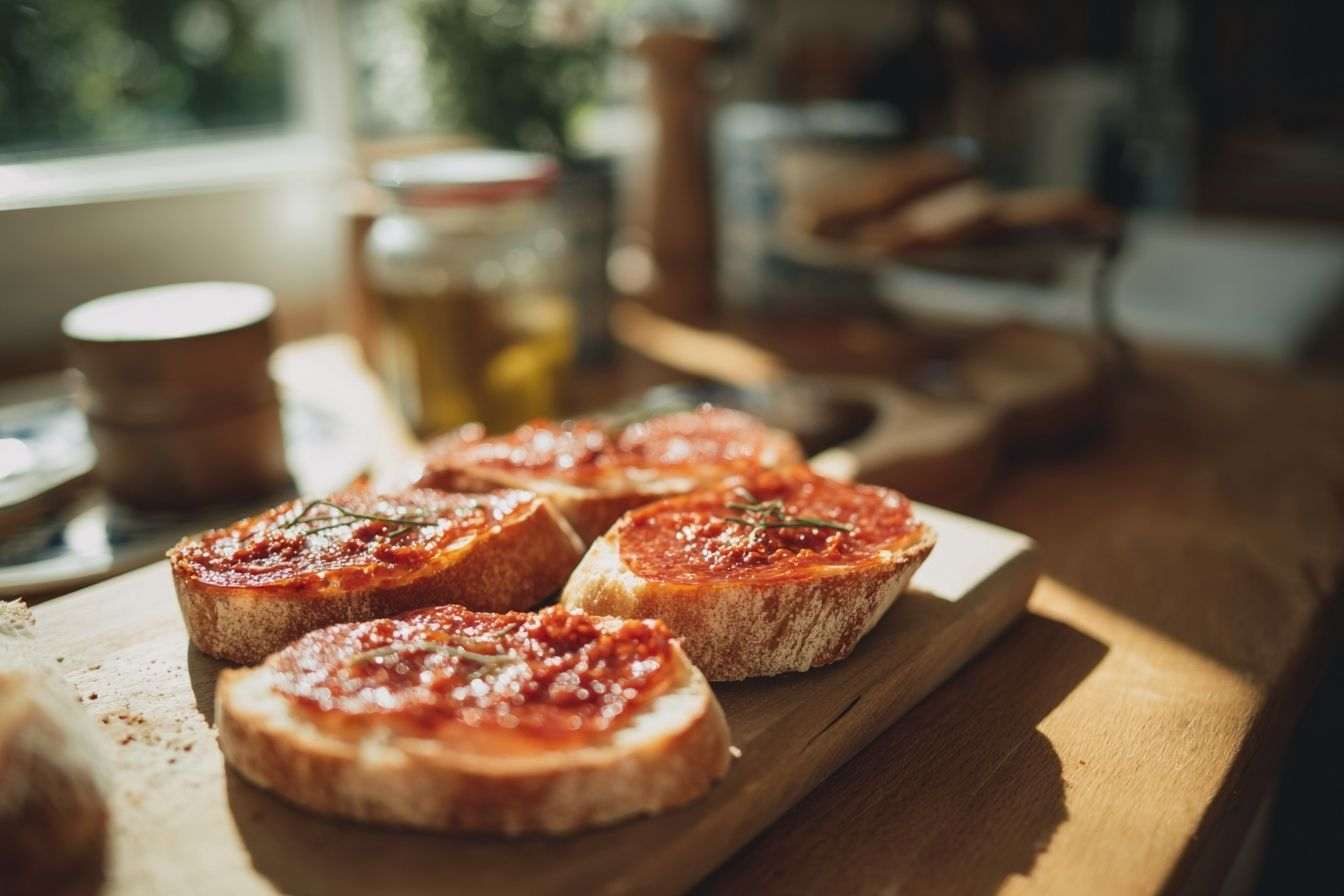 Tranches de pain avec nduja sur table élégante