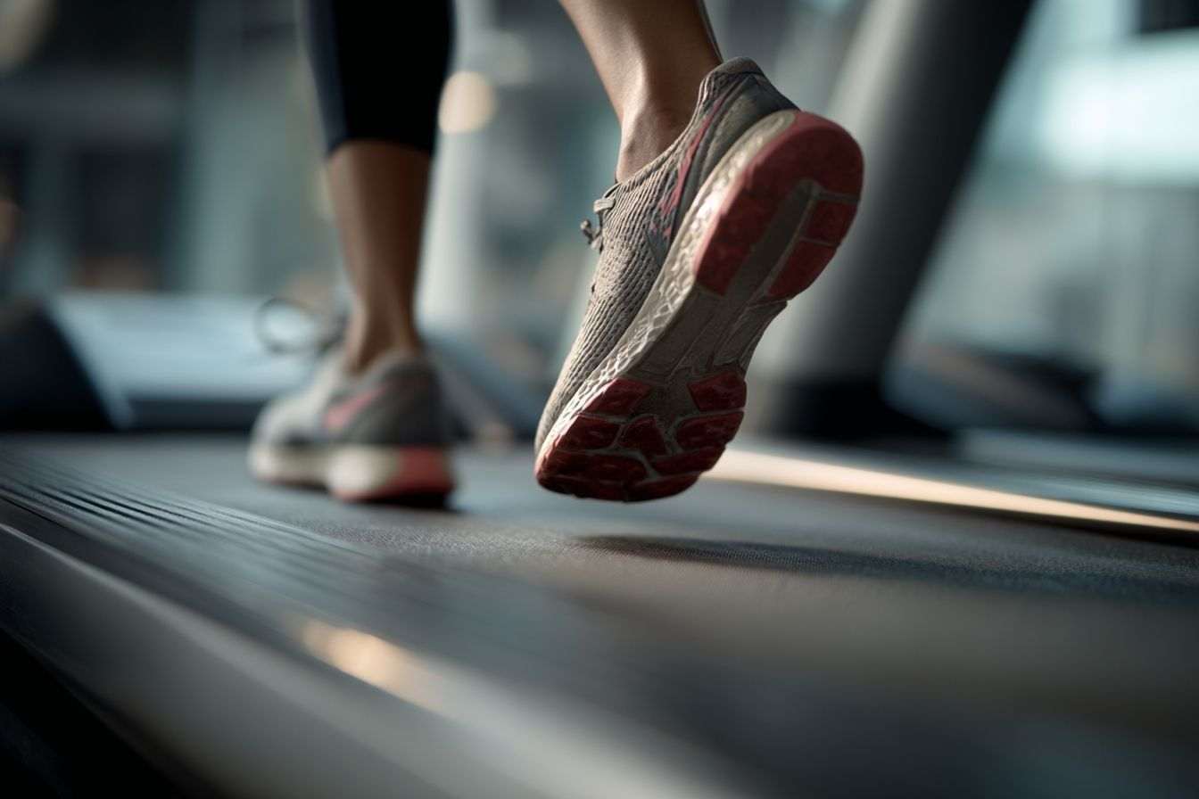 Vue latérale du tapis roulant en mouvement