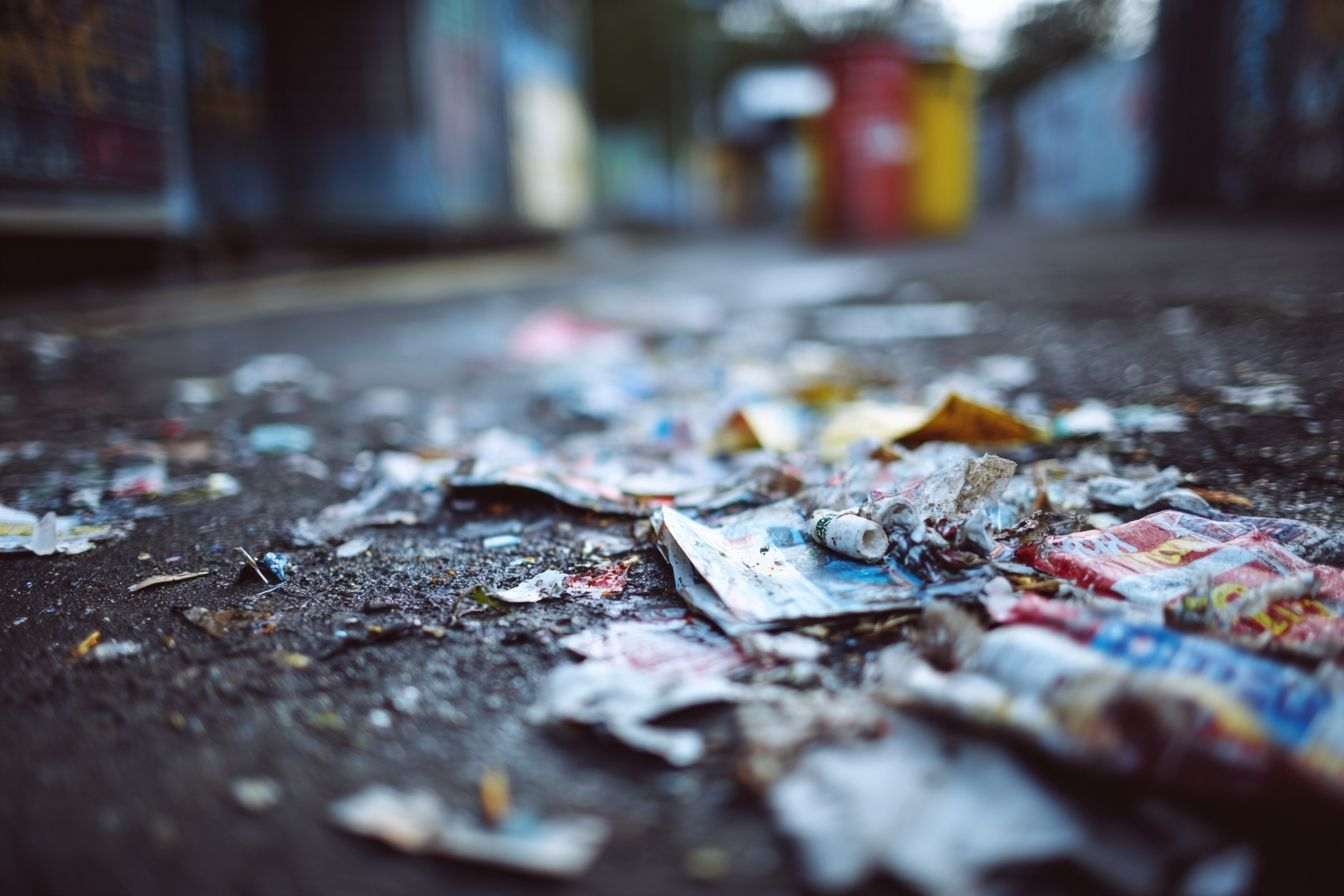 Gros plan de déchets négligés sur le trottoir
