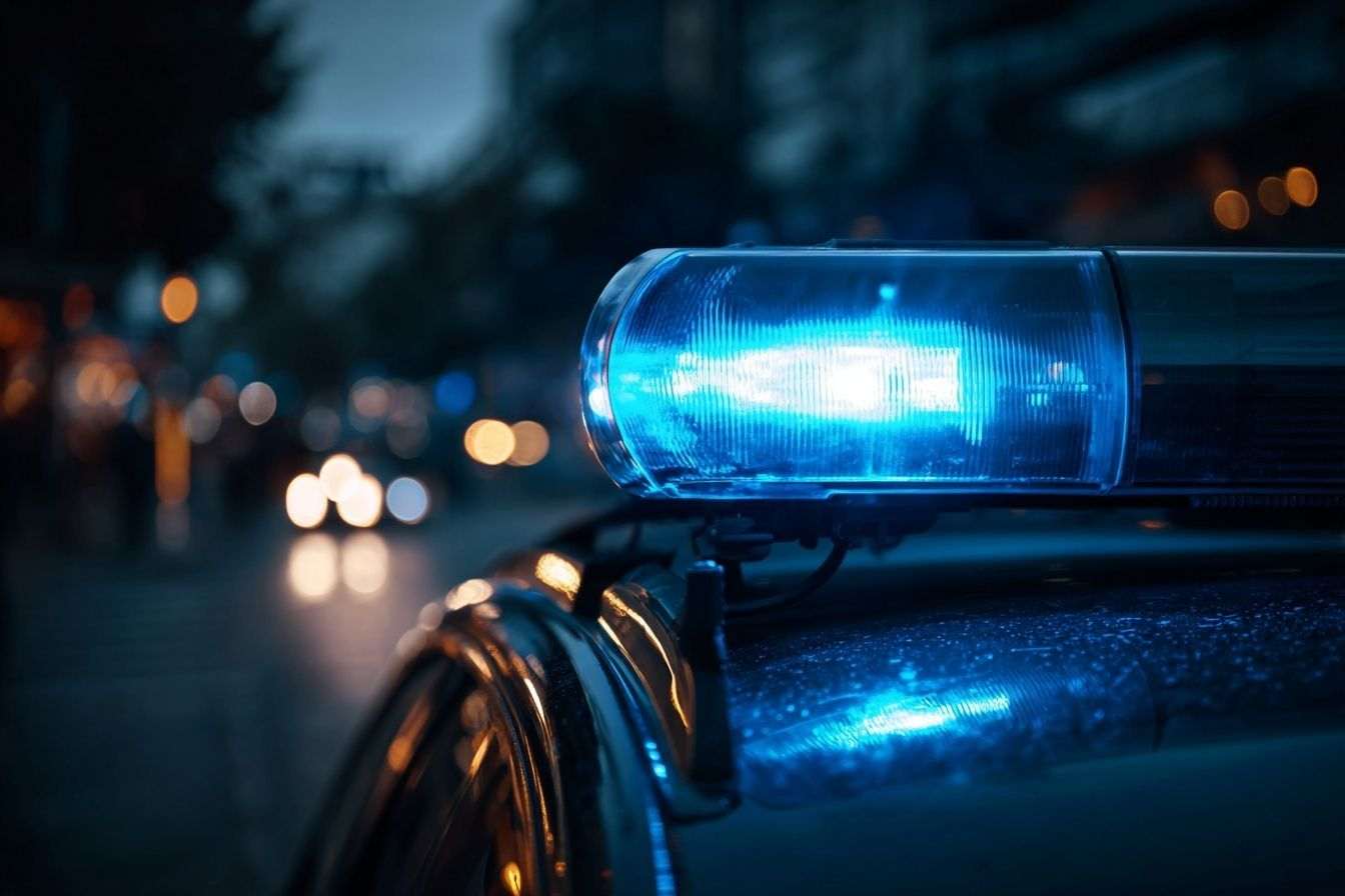 Lumière bleue clignotante sur un véhicule de police