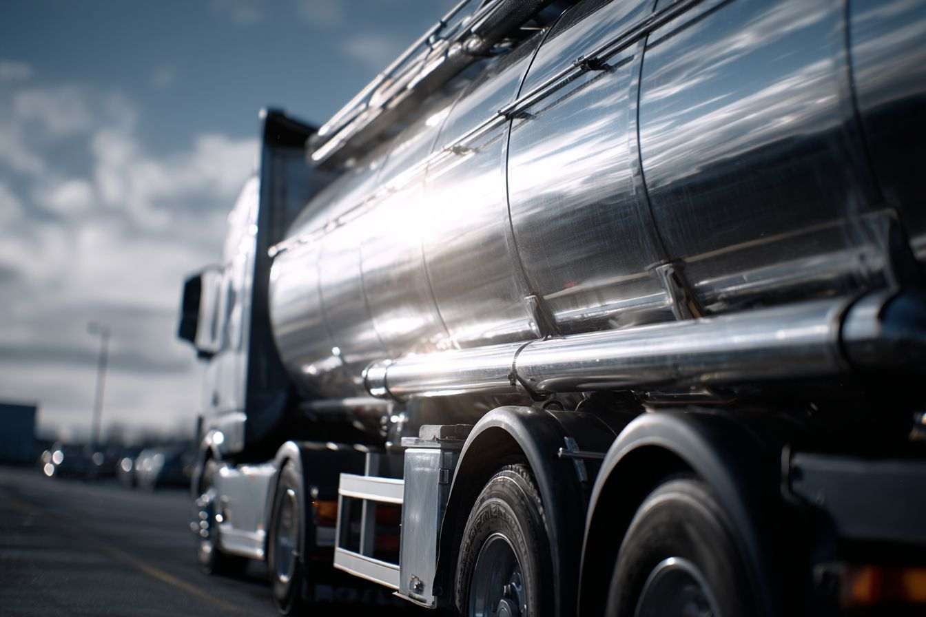 Vue latérale d un camion citerne brillant
