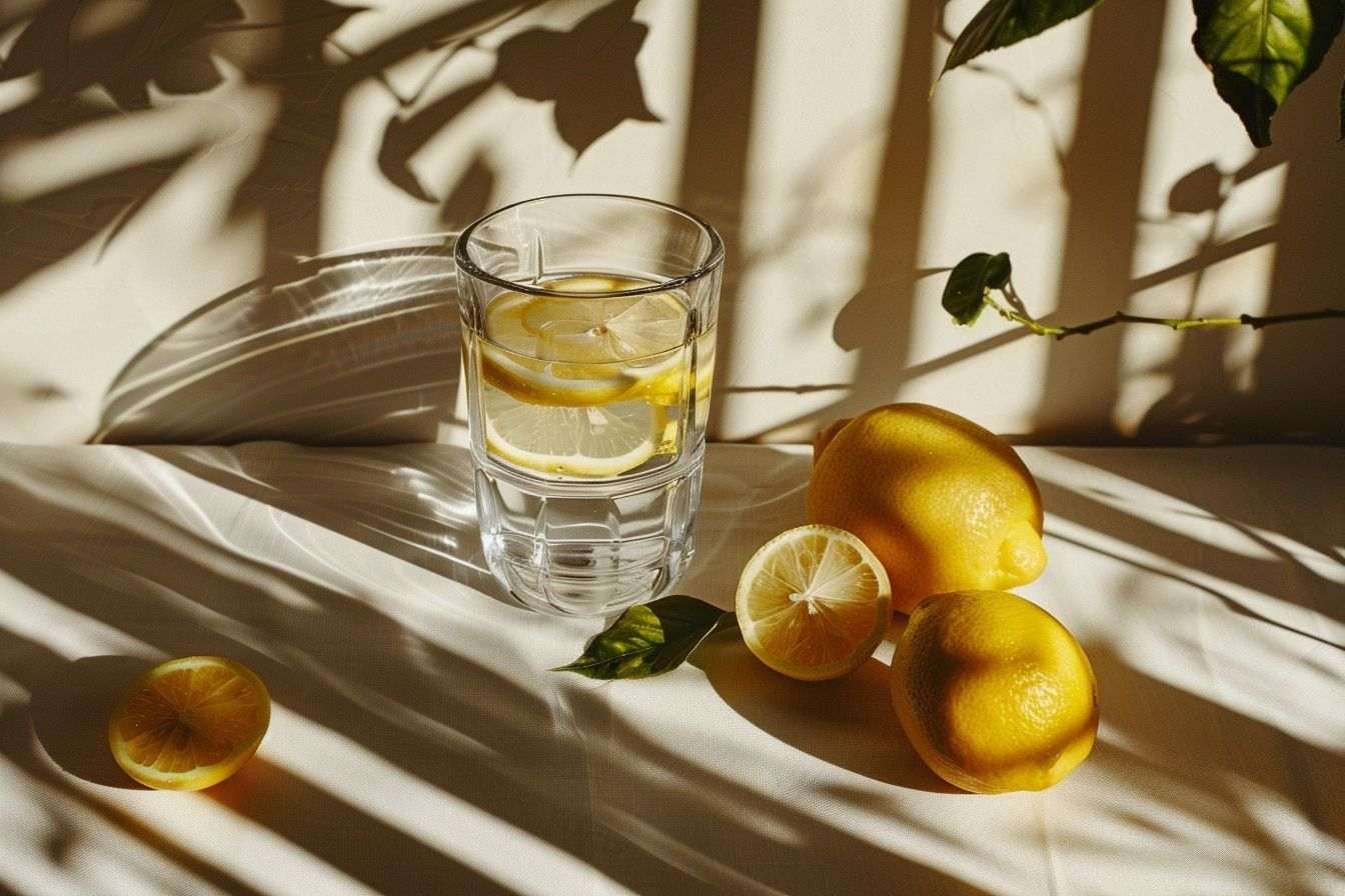 Citrons frais tranchés et verre d eau citronnée
