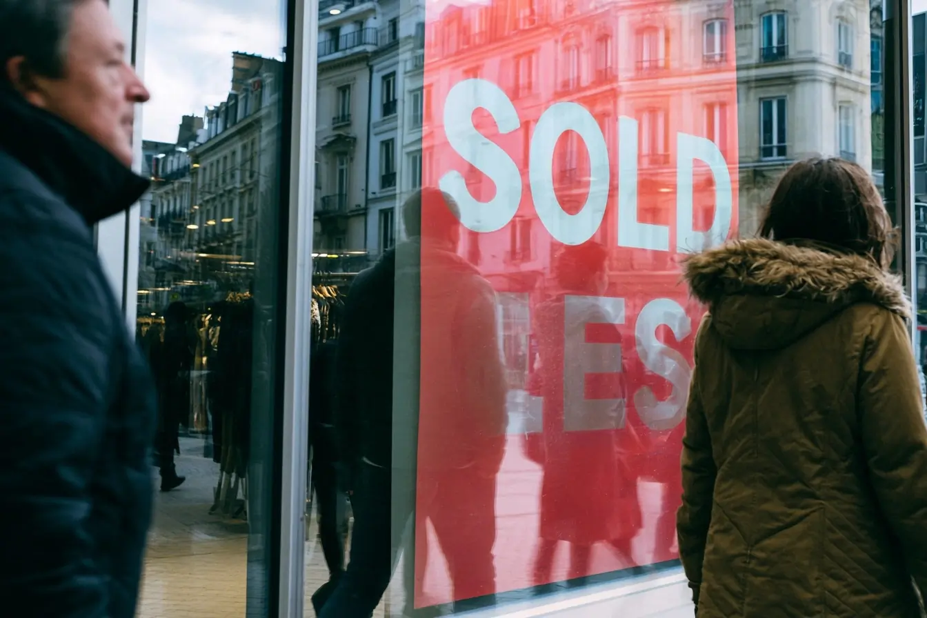 Vitrine avec affiche SOLDES