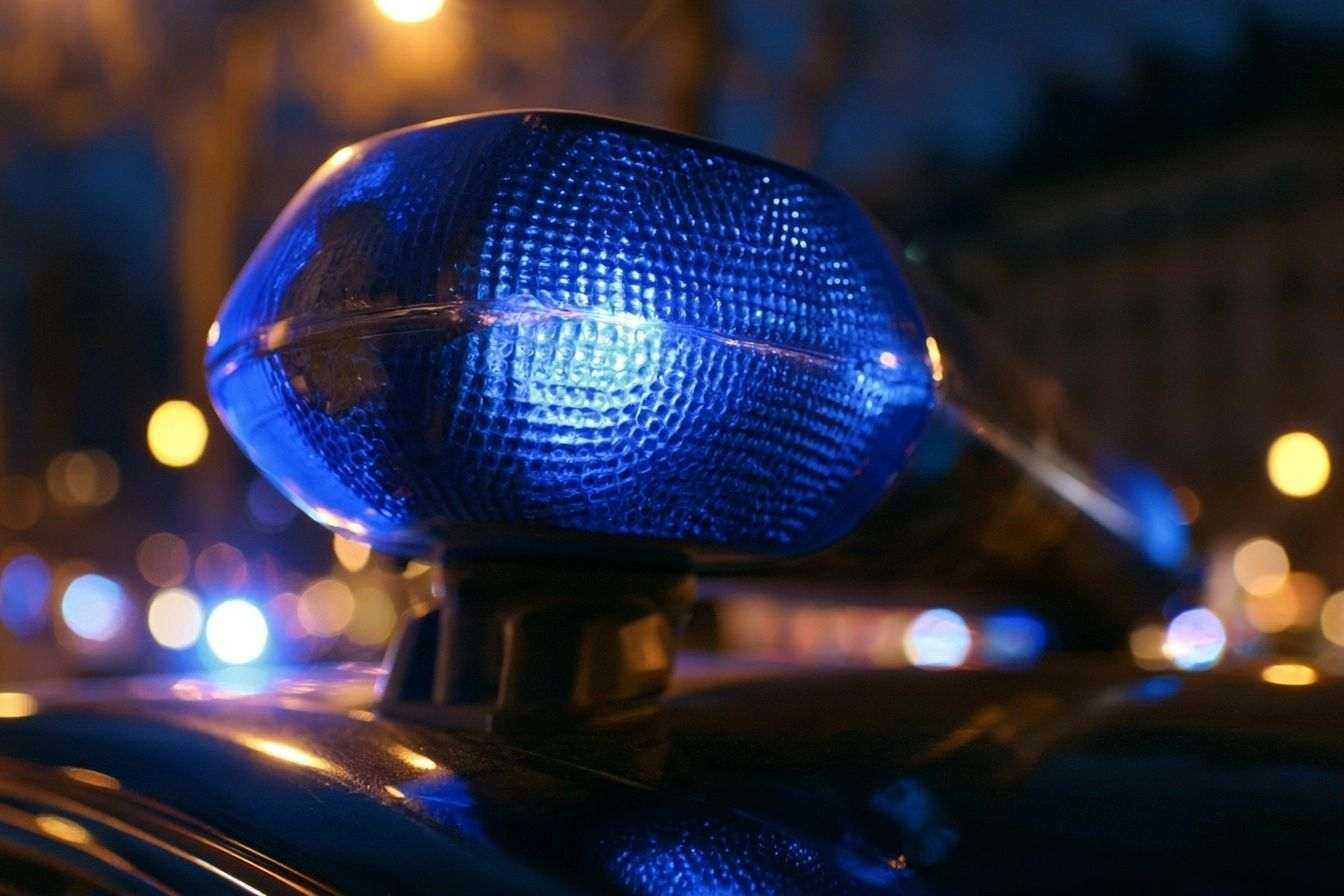 Lumière bleue clignotante sur véhicule de police
