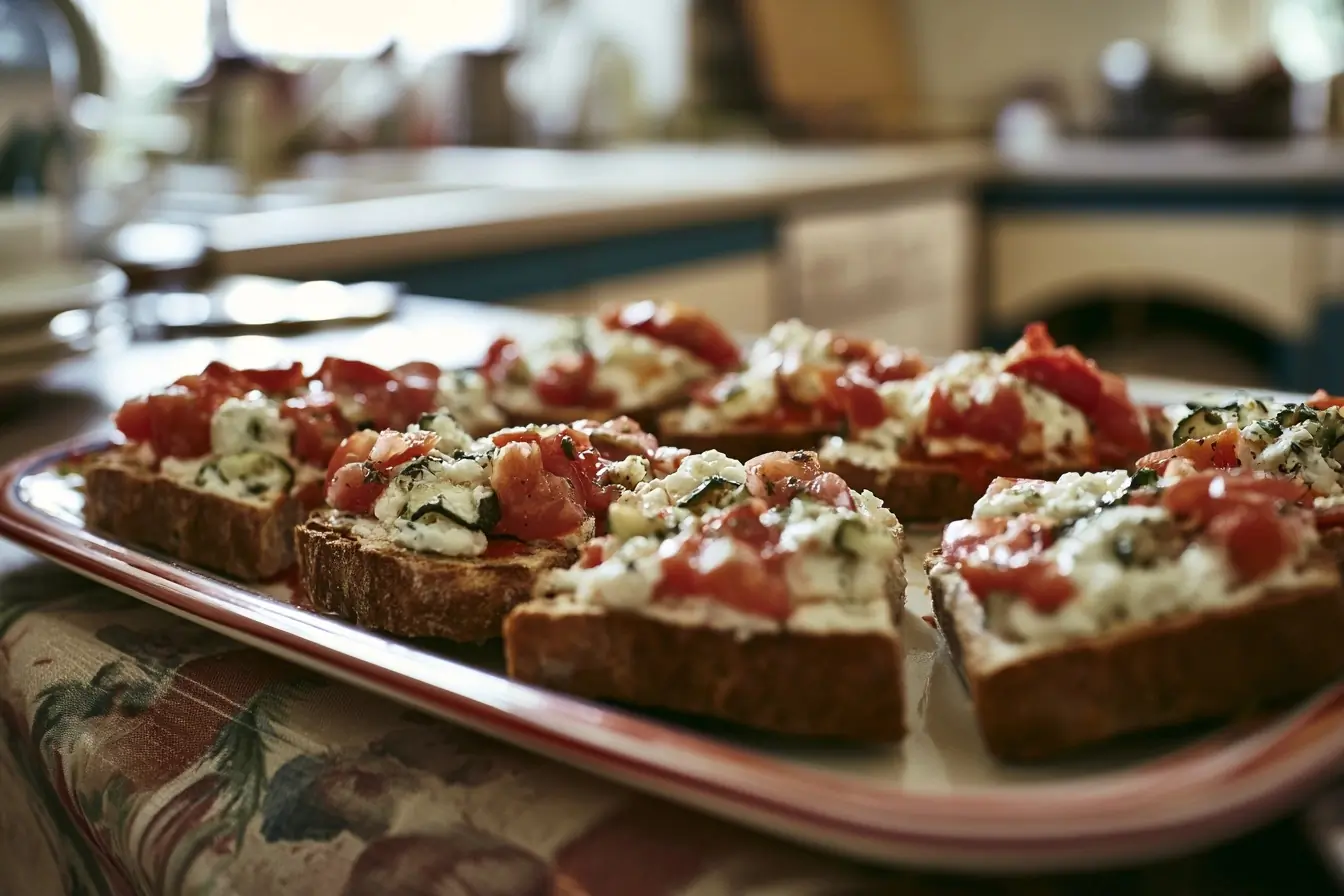 Tartines pizza sur table de cuisine
