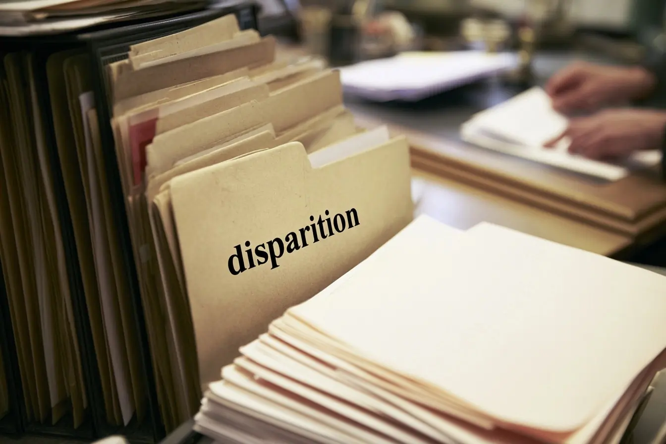 Dossier de disparition sur un bureau