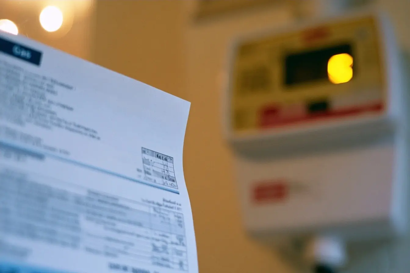 Facture et compteur de gaz dans un logement