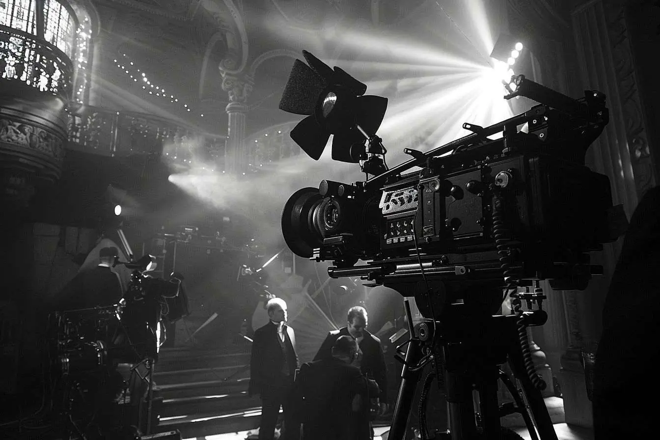 Gros plan d une installation de caméra professionnelle sur un plateau de tournage