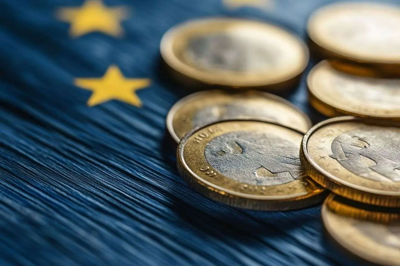 Image d'illustration. Poignée de pièces en euros sur une table en bois
