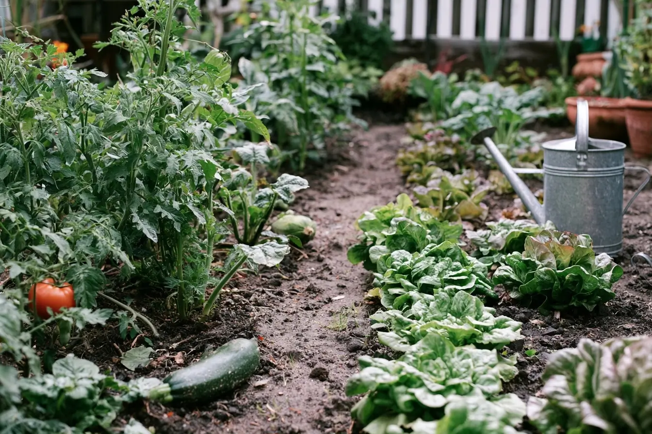 Rangs de légumes dans un potager