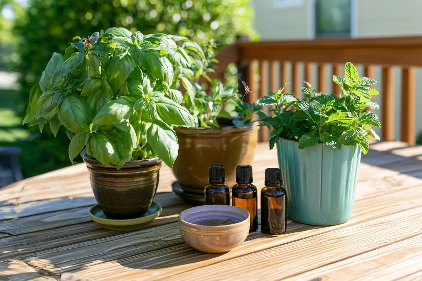 Répulsifs naturels posés sur une terrasse