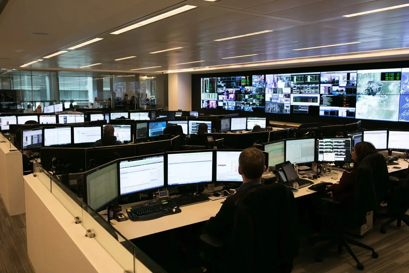Salle de cybersécurité en plan large