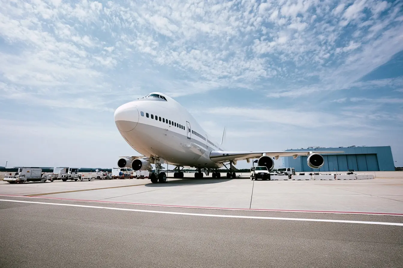 Boeing 747 stationné sur zone sécurisée