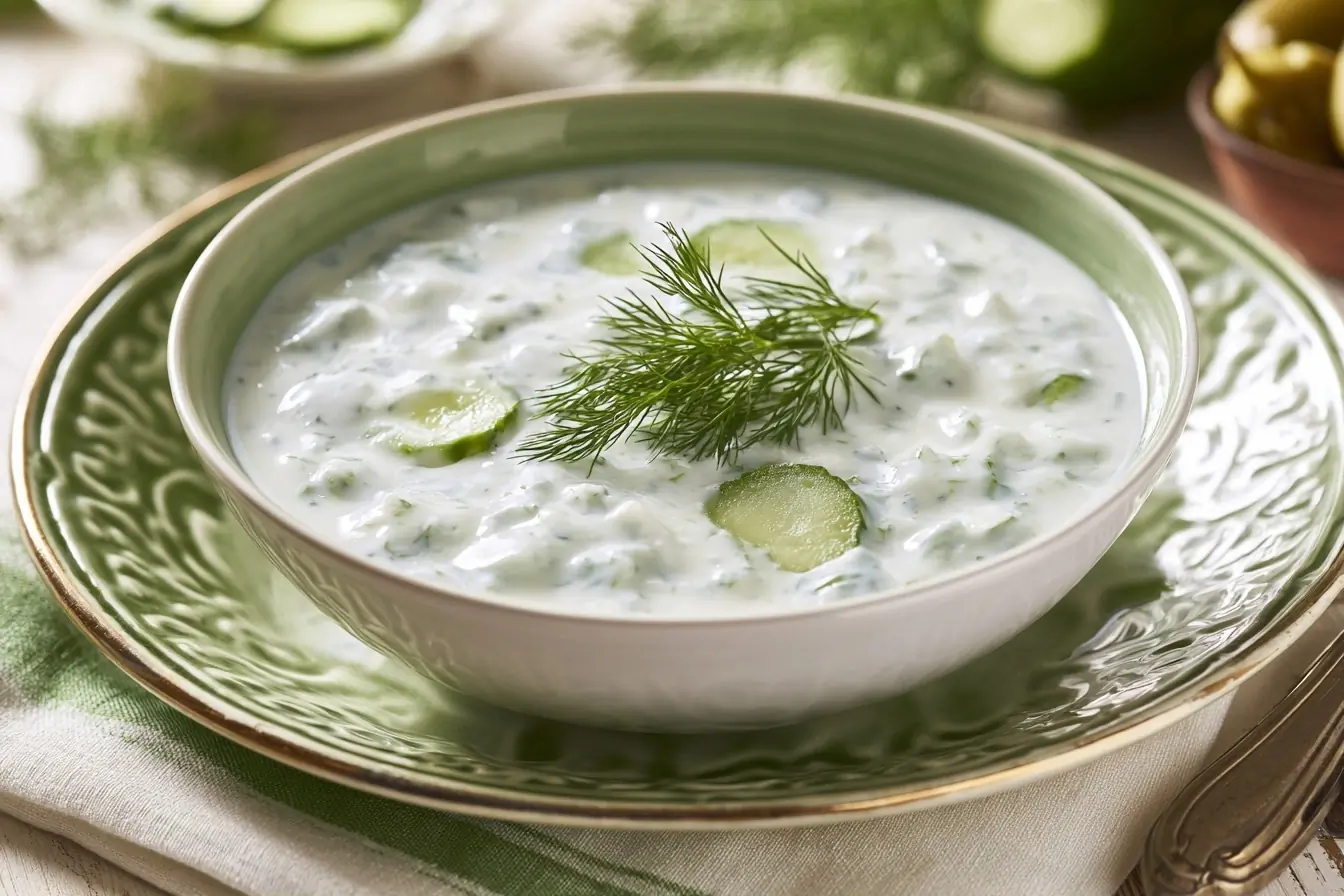 Bol de soupe tzatziki servi à table