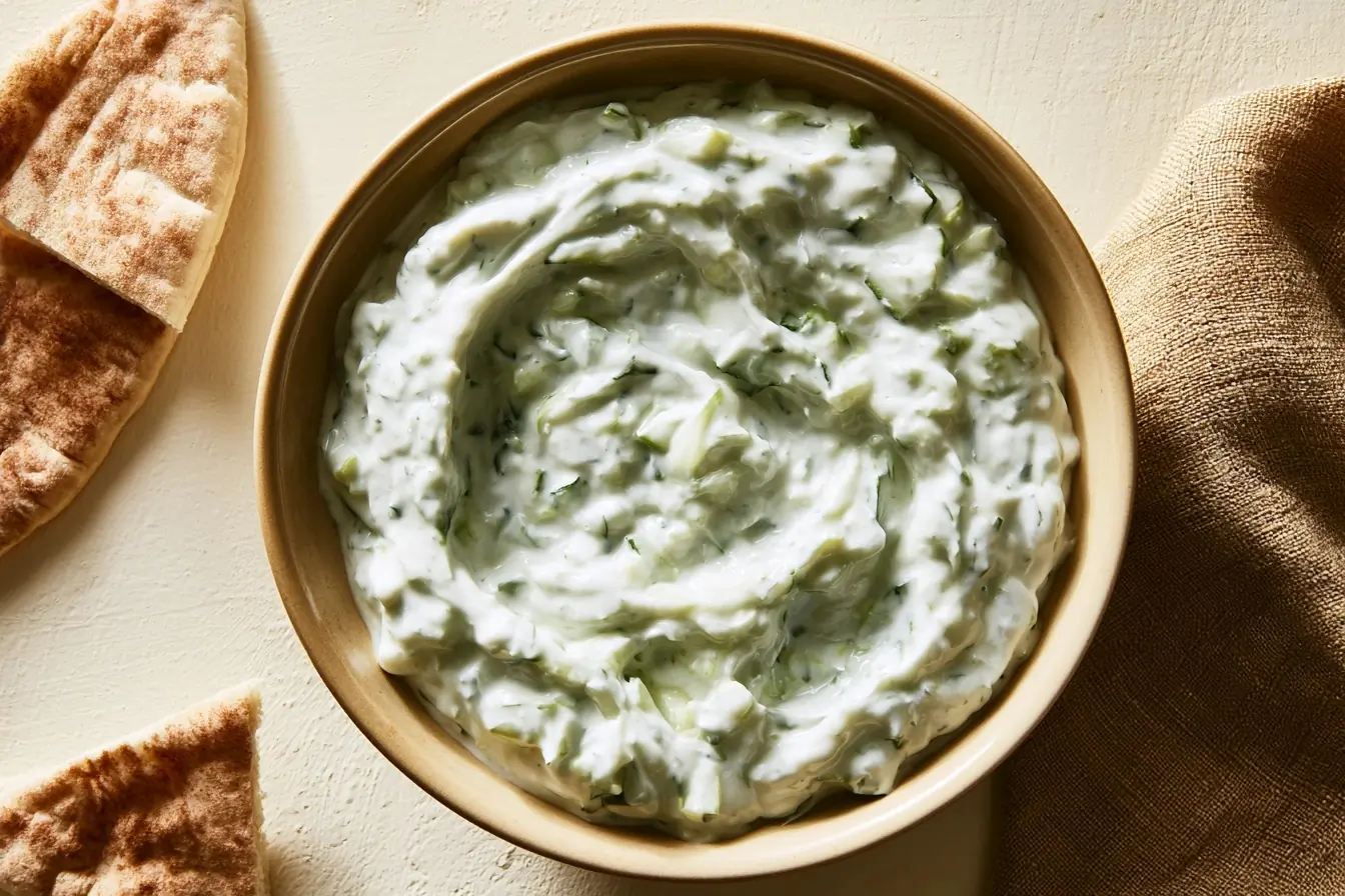 Bol de tzatziki de courgettes servi