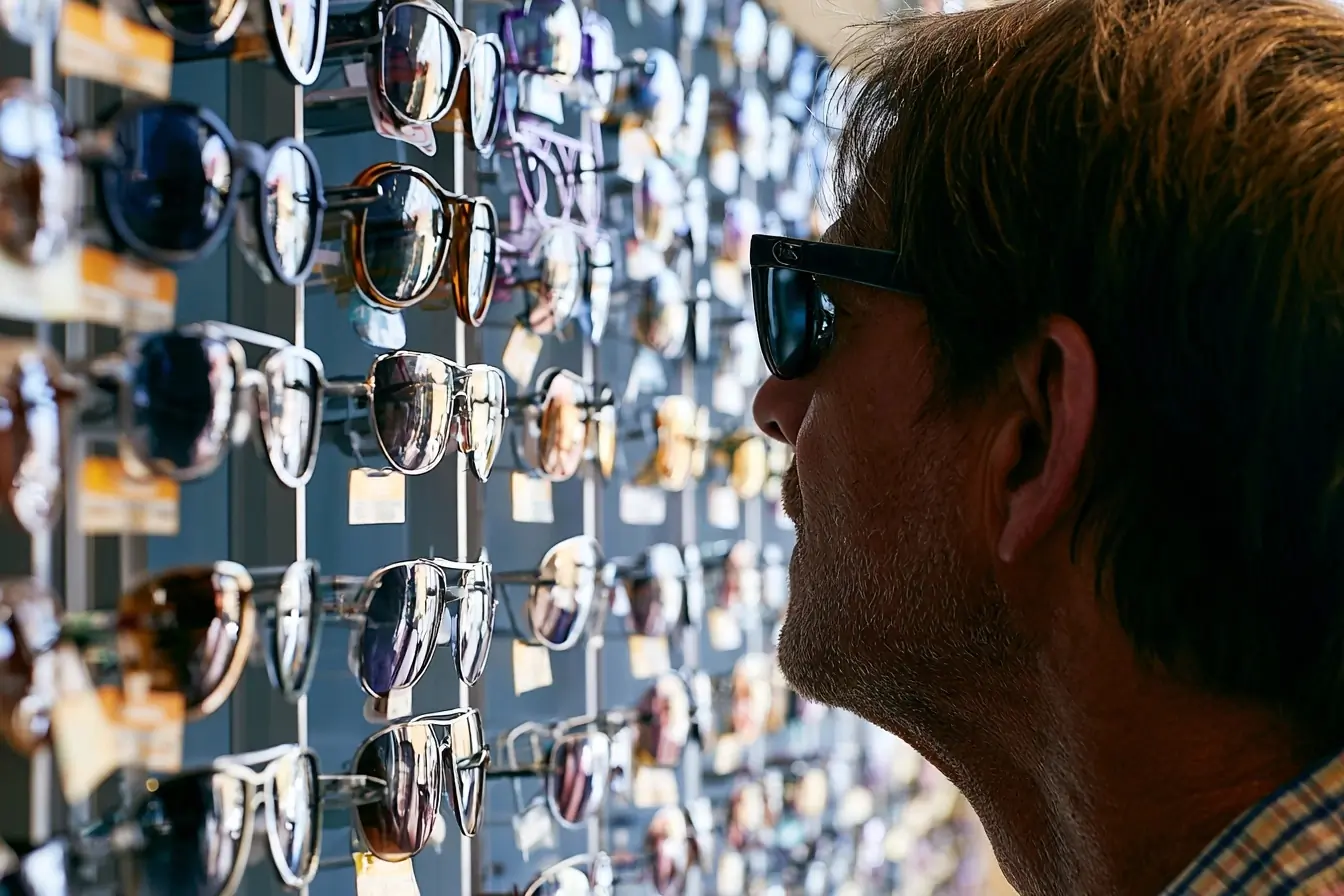 Cliente essayant des lunettes en magasin