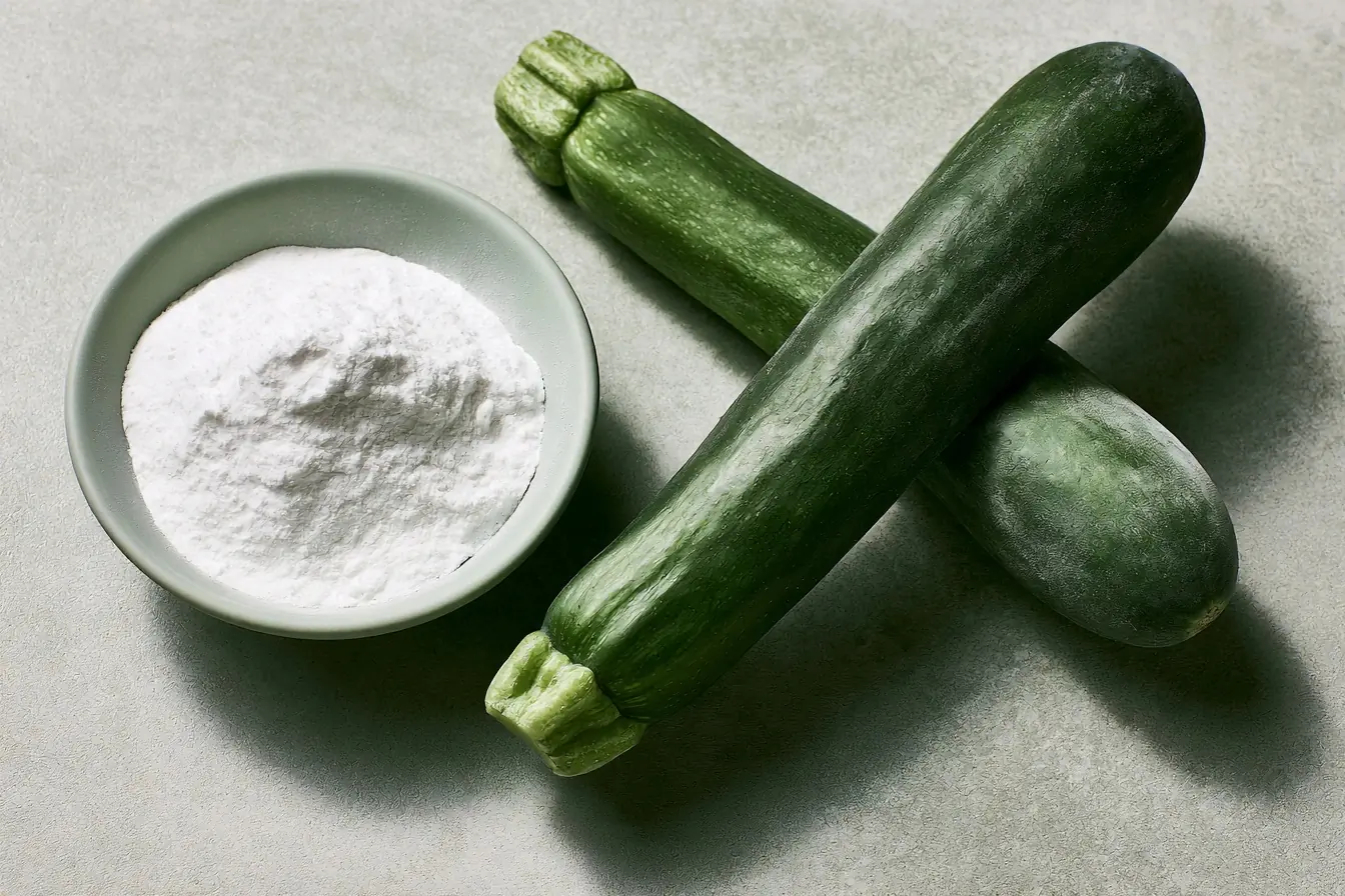 Courgette entière près de fécule de maïs